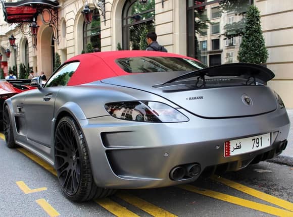 Awesome SLS Hamann Hawk from Qatar along with other supercars. Benjamin Mafranc spotted this at the Four Seasons Hotel in Paris.