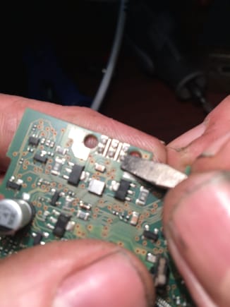 These are the points on the PC Board where the white switch has to be re-soldered to.