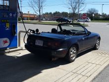 Maggie at a gas station