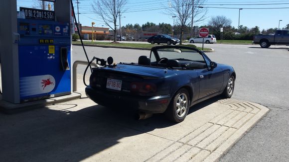 Maggie at a gas station