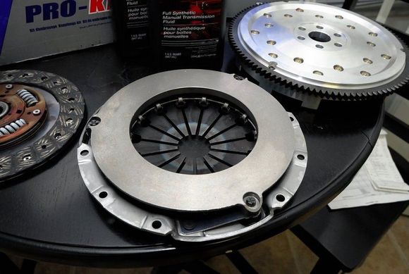 Fidanza 8lb 1.8 flywheel, Exedy pressure plate and oem clutch, and Motorcraft trans fluid