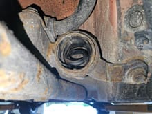 How the bad FL rear control arm bushing looked on the vehicle, once the control arm was removed.