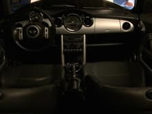 Interior shot with the Outmotoring grey/black checkered gauges, Drivers side &amp; Passenger Parcel