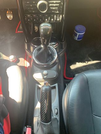 JCW shift knob and ebrake on alcantara boots