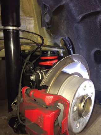 JCW Pro Suspension, rear, looking forward; note the separate shock and spring setup