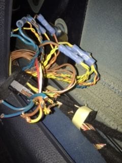What's left of the HK amp...Hacked up wires :(