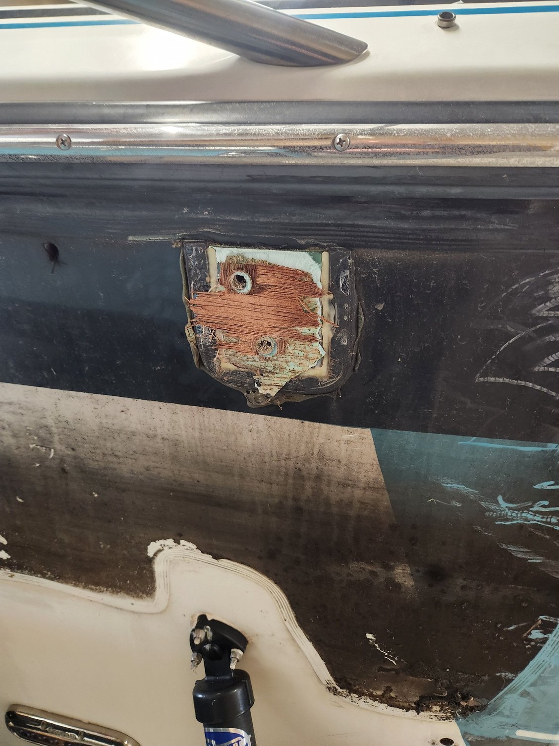 What ever adhesive Formula used bonded the fiberglass well. Ended up peeling the outer layer off the hull and platform.