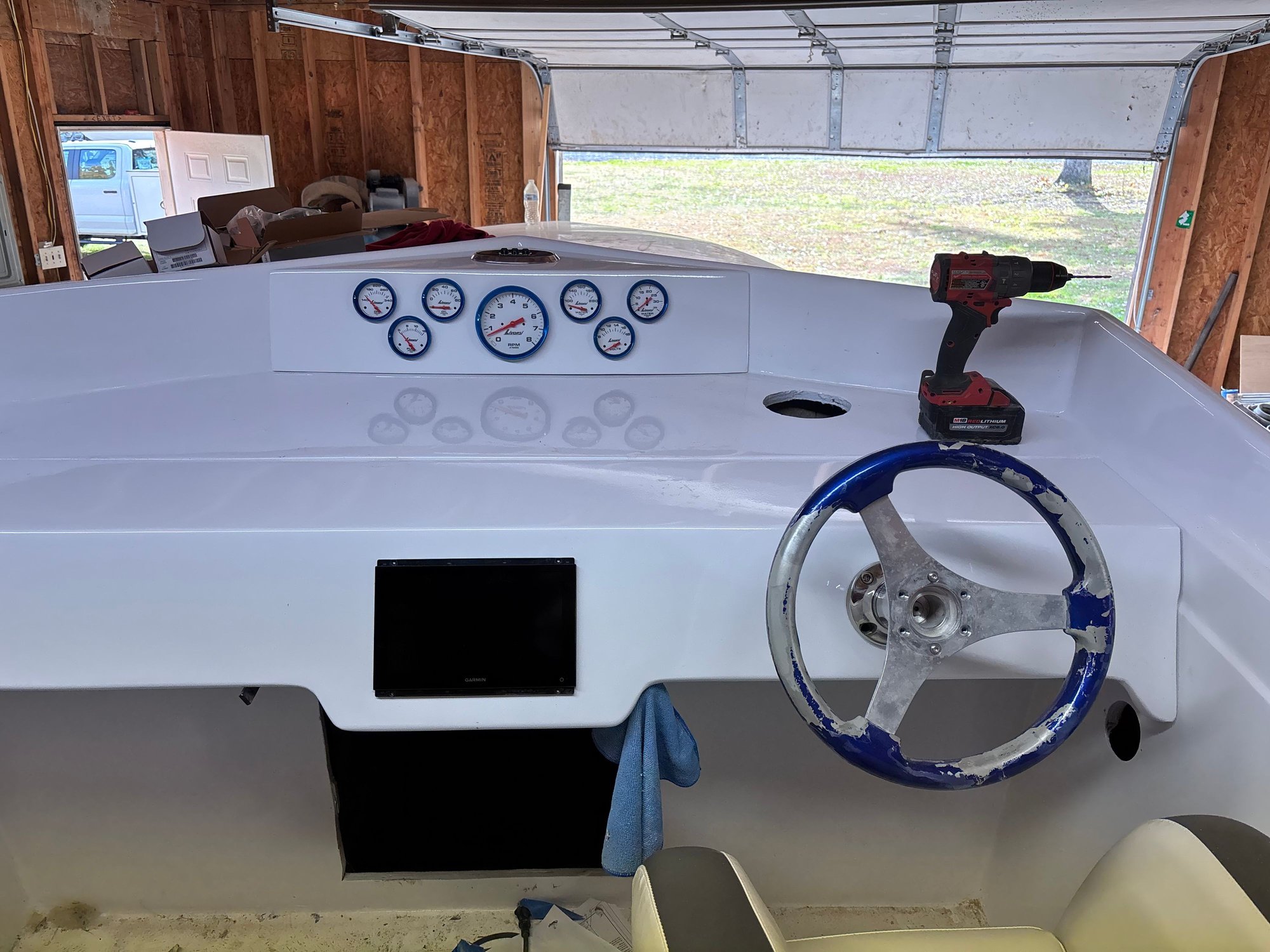 Garmin 9” installed along with the helm. Not the steering wheel were using just a test fitter. Lays out nicely