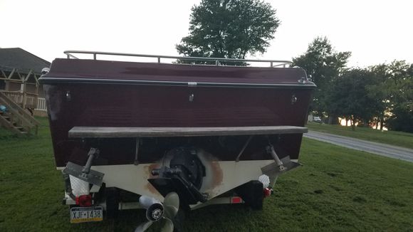 The discoloration is from the transom replacement had to use epoxy to make it level