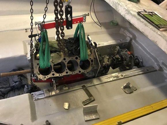 this is better picture showing crash gear box and drop box before going out transom to arneson drive