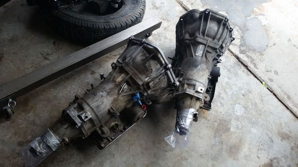 So i picked up these 2 transmission,  the one on left i bought one on right was free.

One on the left the bolts to torque converter dont line up with the flywheel, and it has the weird input shaft, one on the right the converter lines up but the bell housing is weird and its got a smoked 23 clutches.

So im without a transmission good news is i slept in 2 days in a row, i definitely needed that didnt realize how worn down i was getting.