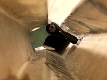 I simply cut a slot in the flap inside leading edge. I used G-10 with 9462. I beveled the control horn to fit as deep as possible into the flap. 