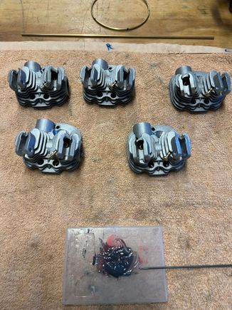  Oil nipples epoxied into e-valve towers.  I used high-temp JB weld.  They claim it's good to 550 degrees F.  Nipples still have the tightening flanges on them. They will be cut off after cure.