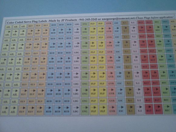 Use these labels on all your plugs to avoid switching Ailerons and finding your battery for check voltage with ease.  Enough for 4 planes on one sheet!