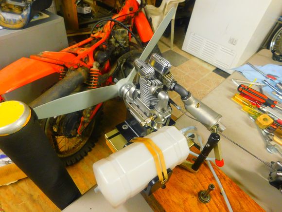 Saito 180 ready to run, the 16 x 8 three blade should turn 8,000 or better.