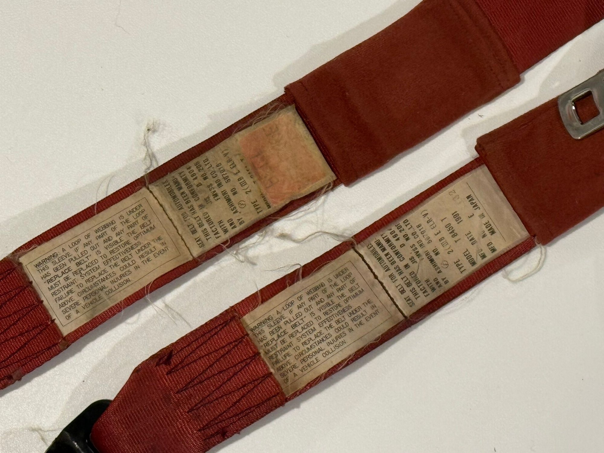 Interior/Upholstery - FD3S Red Seatbelts Mazda OEM - Used - 1991 to 2002 Mazda RX-7 - Seekonk, MA 02771, United States