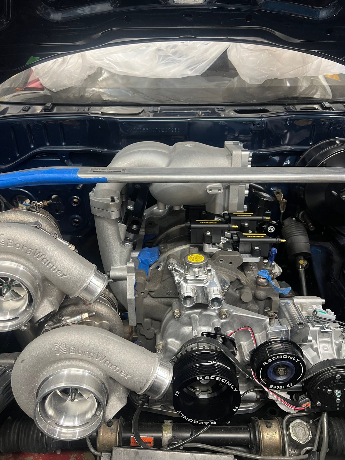 Remember, always install your strut bar when making the layout for accessories on the engine, can easily end up hitting and being either unusable or forcing re-work on whatever you just made. 