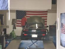On the dyno at SR-Tuning with Old Glory watching over the action