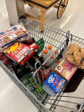 Went to the grocery store to stock up on garbage snacks for the cabin.  Not pictured: 2 boxes of donuts.