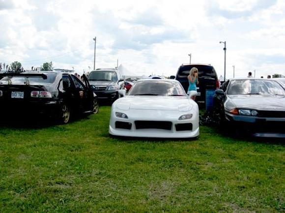 My car at a carshow, my buddy's Skyline on the right. A shitty honda on the left.