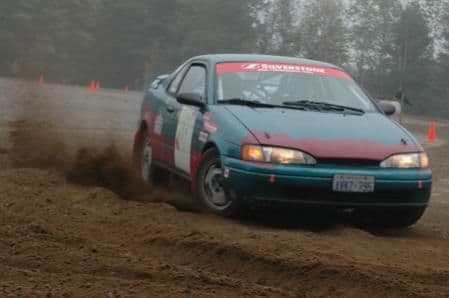 Me driving a full production class rally prepped 1993 Toyota Paseo in a Rallycross in Bancroft, Ontario (Home of Rally of the Tall Pines).