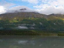 Panoramic of a lake between Anchorage and Seward