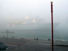088 A ghost ship passes our hotel at 6 am.JPG