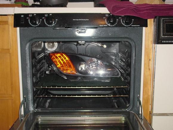 Headlight in oven.JPG