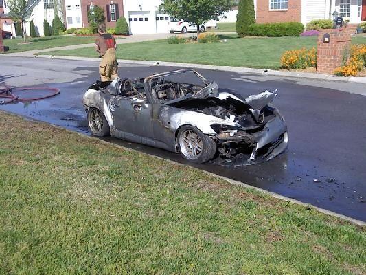 Dad was driving got out and tried to extingishers with no luck