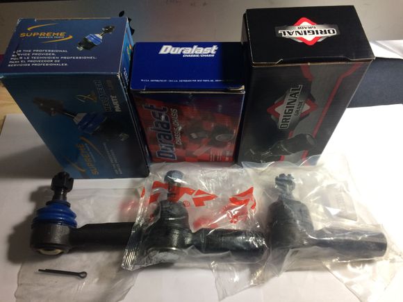 From Left to right side. There is Mevotech made in China ($10.81 +shipping) by CARID.com. Duralast made in Korea $22.99 from Autozone. And "Original Grade" made in China $19.06 free shipping /e-bay. Note: Autozone sold their part without the safety pin.