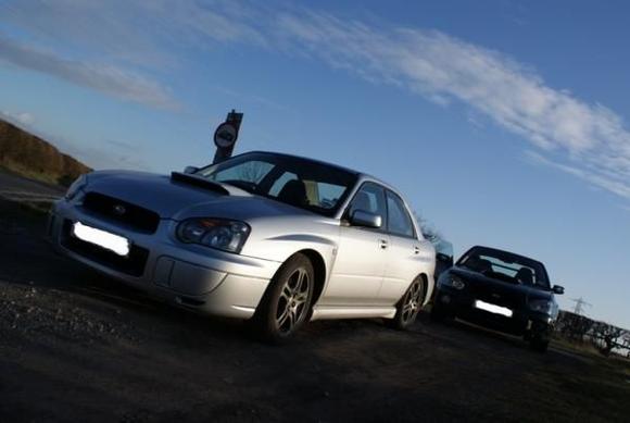 With the front foglight covers on, out for a drive with my mate and his WRX.