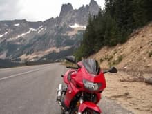 The SuperHawk on Highway 20 east of Washington Pass. That is Liberty Bell mountain in the background.