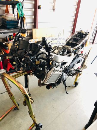 Bare as it gets.  
Now to remove the carbs, do the tps mod, and put in the mcct's which was the whole reason in the first place to tear it all down.  😉
