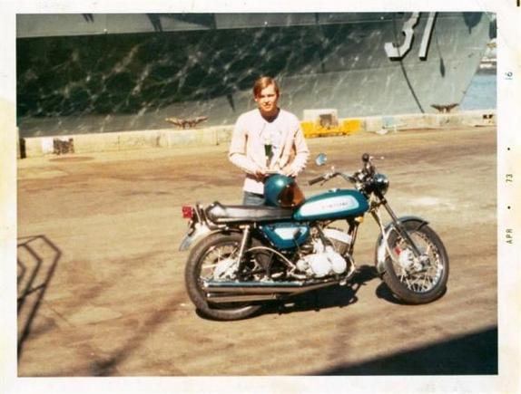 1971 Kawasaki Mach III 500 triple. Taken 1973 when I was 19.