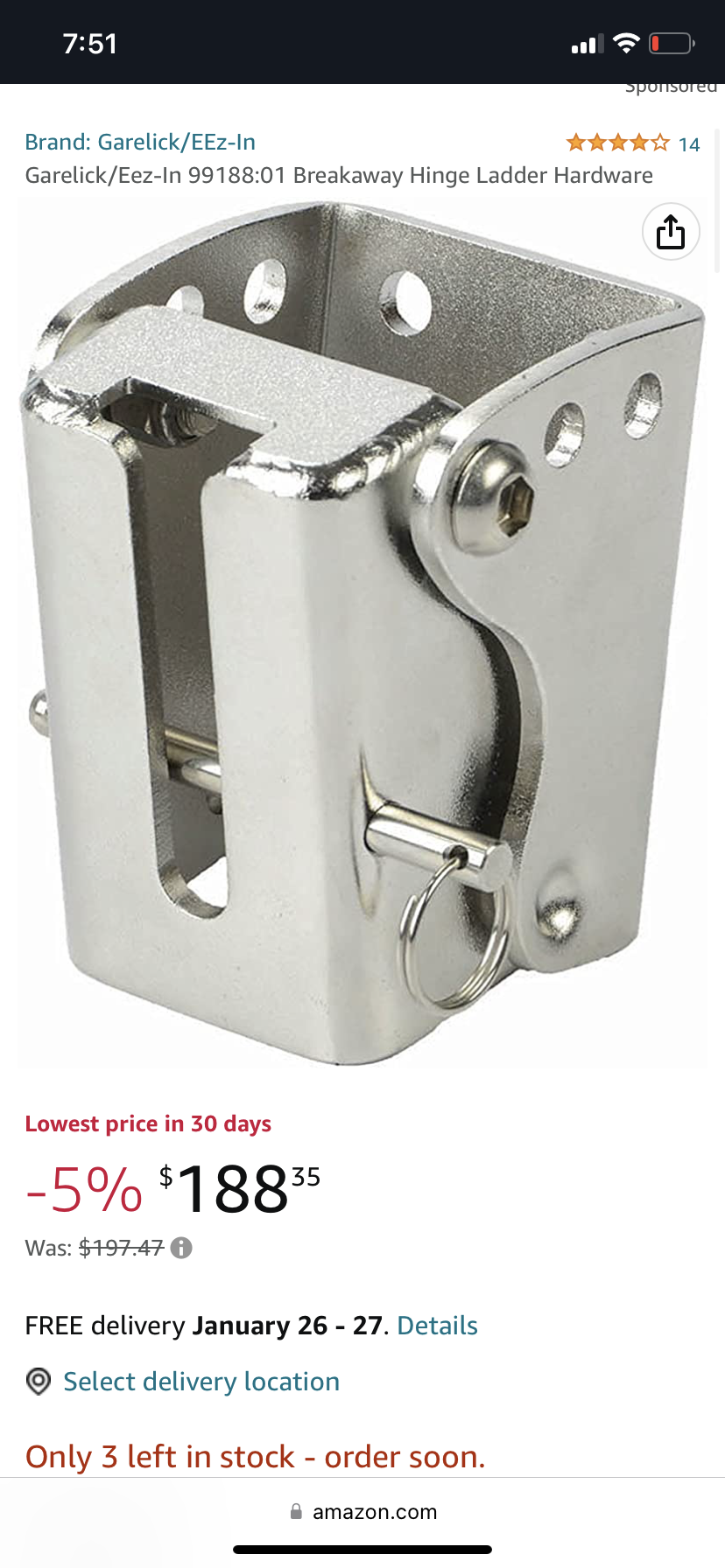 Armstrong ladder on Garelick breakaway bracket. The Hull Truth