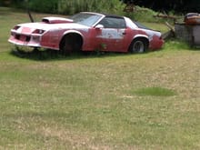 Saw this rotting in someone's backyard. That awful scoop and the wide slicks on the back make one think drag car, but had full interior, stock front brakes and no roll cage.