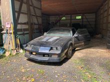 Drives out of the barn.