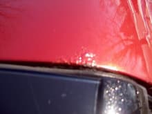 This is the only know rust spot that is forming on the car, it's right between the weatherstripping and the ttop sail panel. It hasn't developed into anything serious since i purchased the car and if anything it's very light surface rust and hasn't deformed the paint at all.
