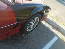 In addition I was able to swap in the replacement Fender I bought from LKQ. The fender is not in the best of shape but it's way better than a huge dent.  I deleted the power antenna for a standard  fixed version while I was at it. Do not feel like dealing with all the problems they have on this car. I also got a cheap, and not totally destroyed, radio pod. Didn't have my phone on me when I installed it. My next project to work on is the headliner.
