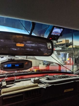 Here is the detector with the mirror mount, and the front dash cam installed. I'm waiting until I can get new back window tint before mounting the back camera
