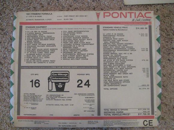 Window sticker shows Performance Axle Ratio option as being a BW 9 Bolt with a 3.45 axle ratio. Surely that is a misprint.