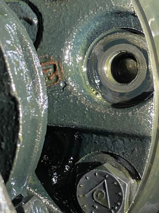 Close up of sheered bolt.