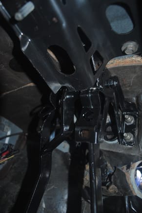 I tried to get a shot of the pedal assembly.  Notice the notch in the steering column bracket.  the 4th gen clutch pedal hit the bracket and we had to clearance it.  No biggie.
