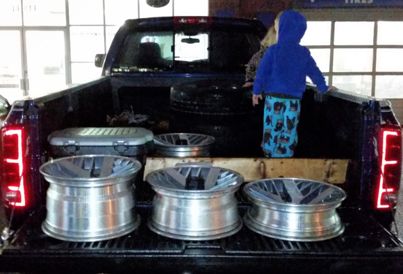 Firebird 15x7 (center), a pair cut and swapped to make them 15x9.5 and 15x4.5