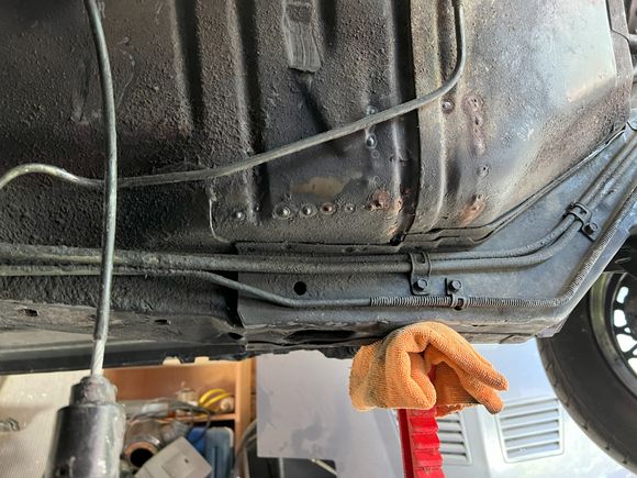 One of the many patch jobs done on the floor that was now visible after removing the transmission.