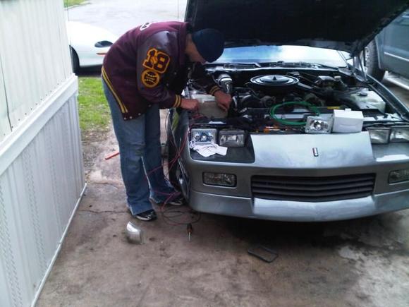 17 year old son helping install the new lights