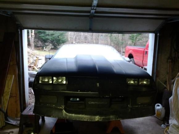 new hood fits pretty good  on stock hardware