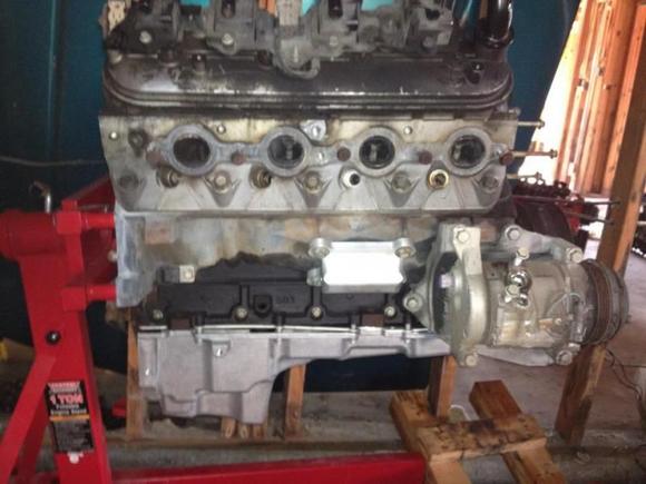 5.3 liter LS motor still a work in progress new oil pan and motor mounts so far.