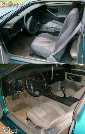 top picture was taken 5/8/09 when I first got it home, bottom picture was taken 6/14/09. I changed the carpet, dash, seats, door panels, center console, and installed speakers and a CD player.