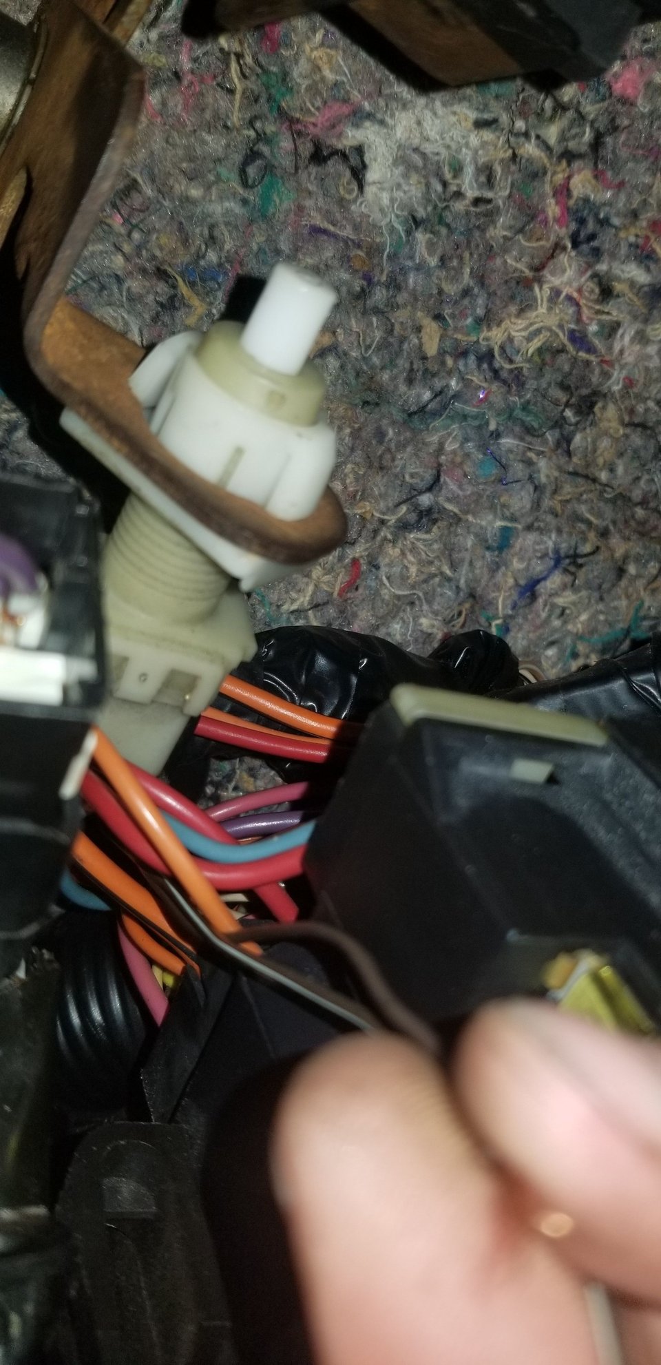 These brown and gray wires are coming from the 4thgen cruise switch, which youll probably want to mount prior to installing the pedals in the car (pretty tight with the fuse box)